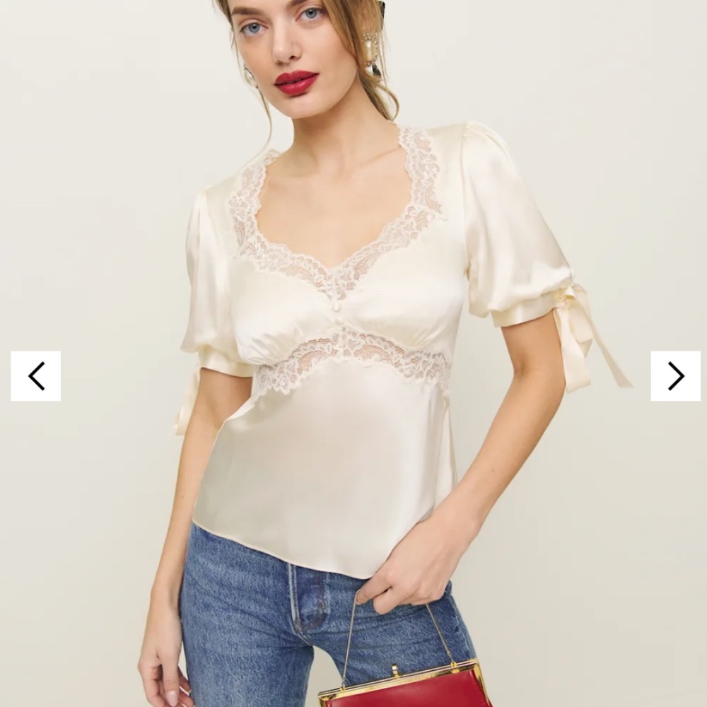 Reformation Dolly Silk Top in Fior Di Latte